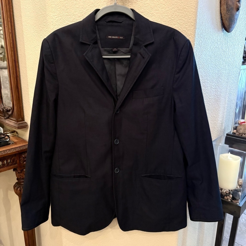 JOHN VARVATOS Men Black Leather Trim Blazer Jacket Size 38